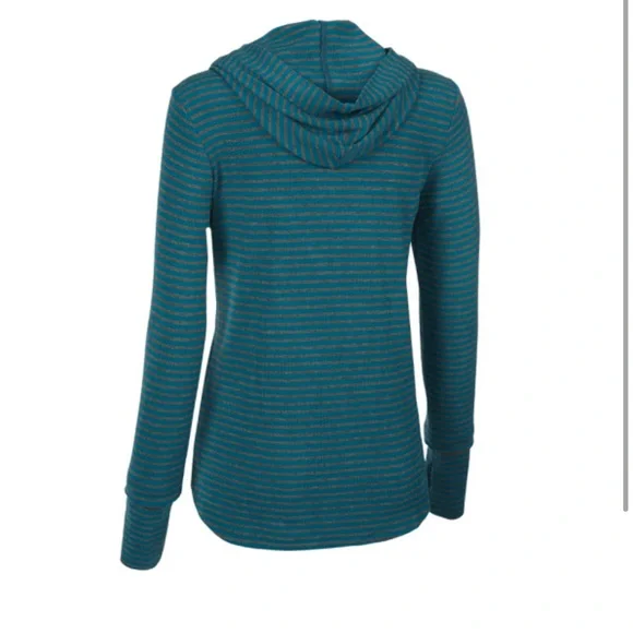 CAbi Riff Hoodie Womens L Blue Gray Striped Long Sleeve Henley Ribbed 4191 - Picture 4 of 6